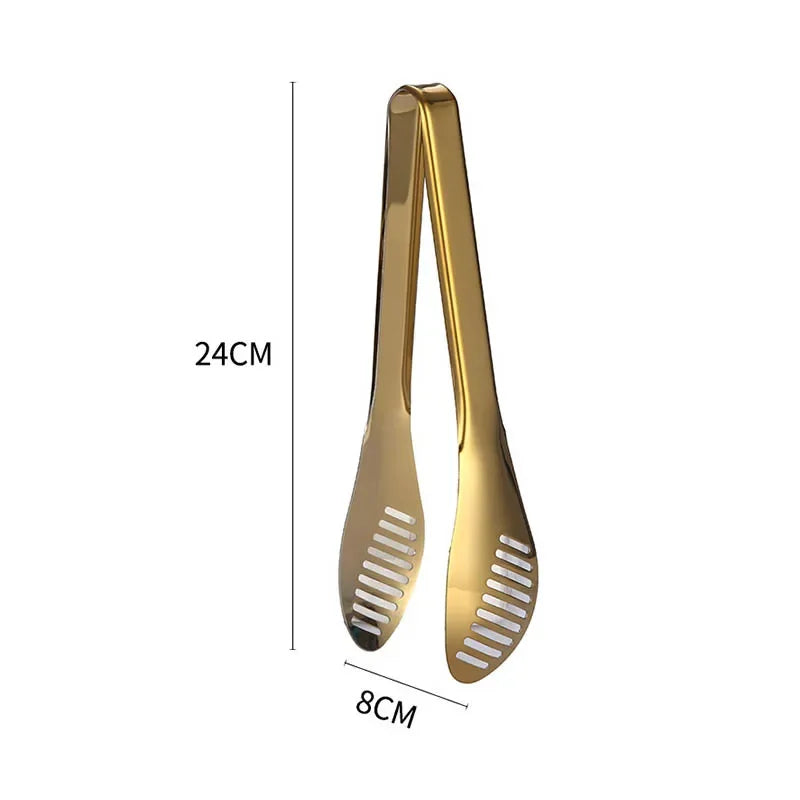 1pc Golden Stainless Steel Food Tong Bbq Clip