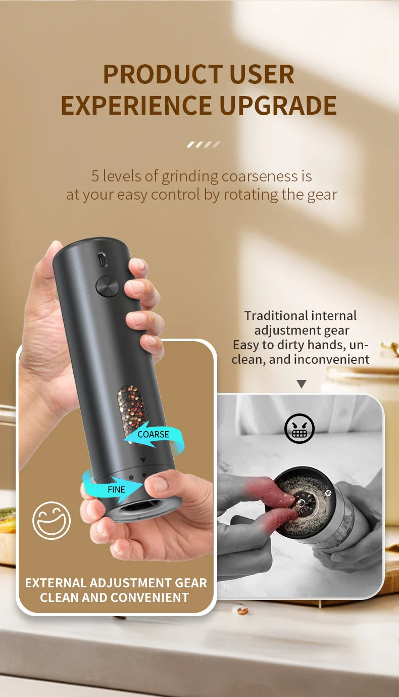 Rechargeable Electric Salt Pepper Grinder Adjustable Coarseness