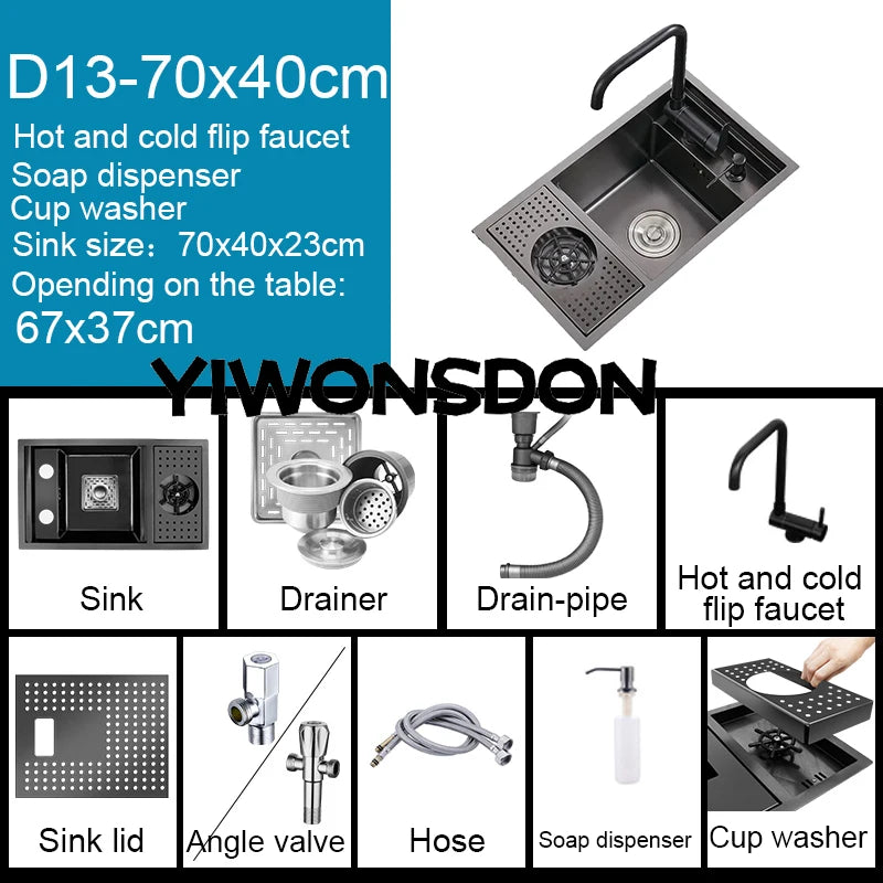 Nano Hidden Bar Sink Black Folding Faucet Silvery