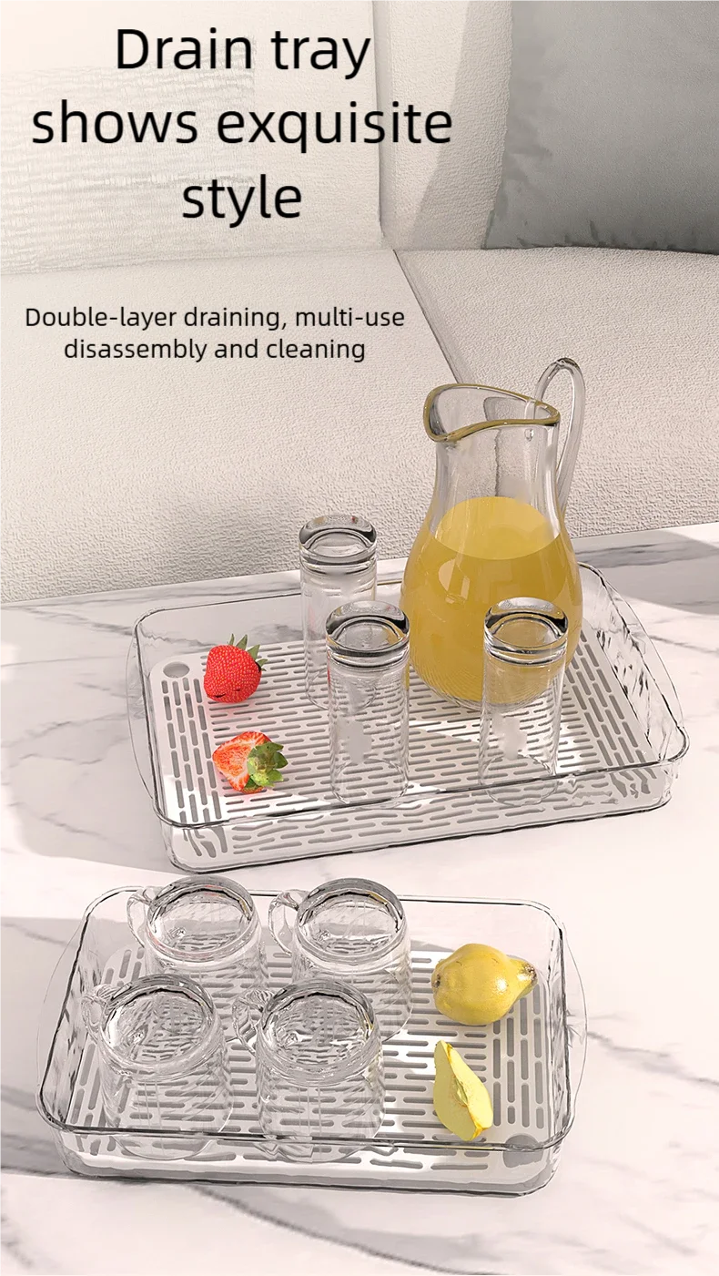 Double-Layer Rectangle Plastic Dish Drainer Fruit Dryer Tray