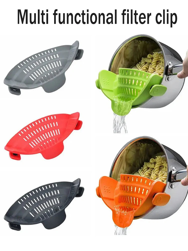 1pc Adjustable Silicone Clip-On Strainer Pots Pans Bowls