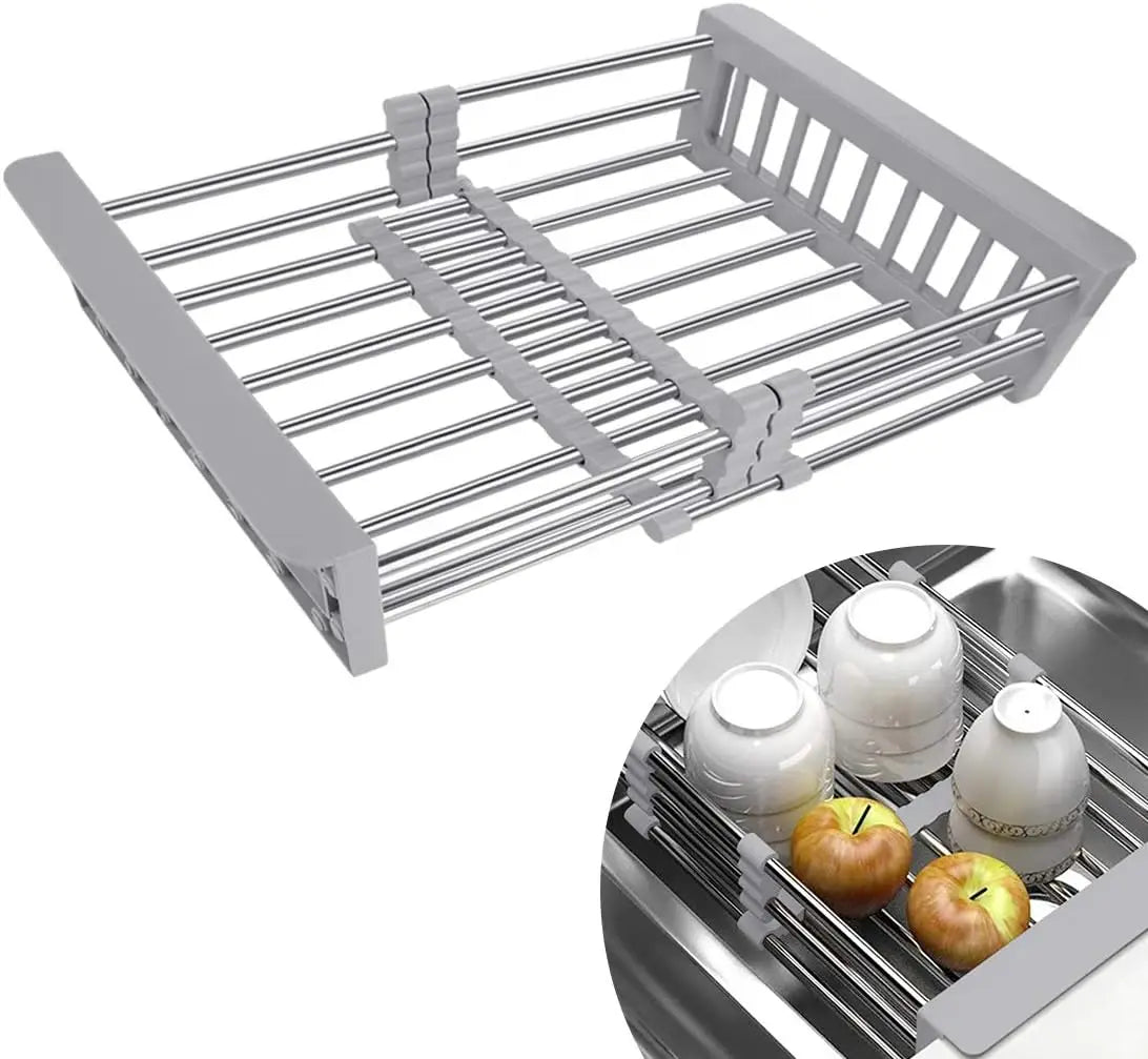 1pc Adjustable Expandable Dish Drying Rack Vegetable Fruit