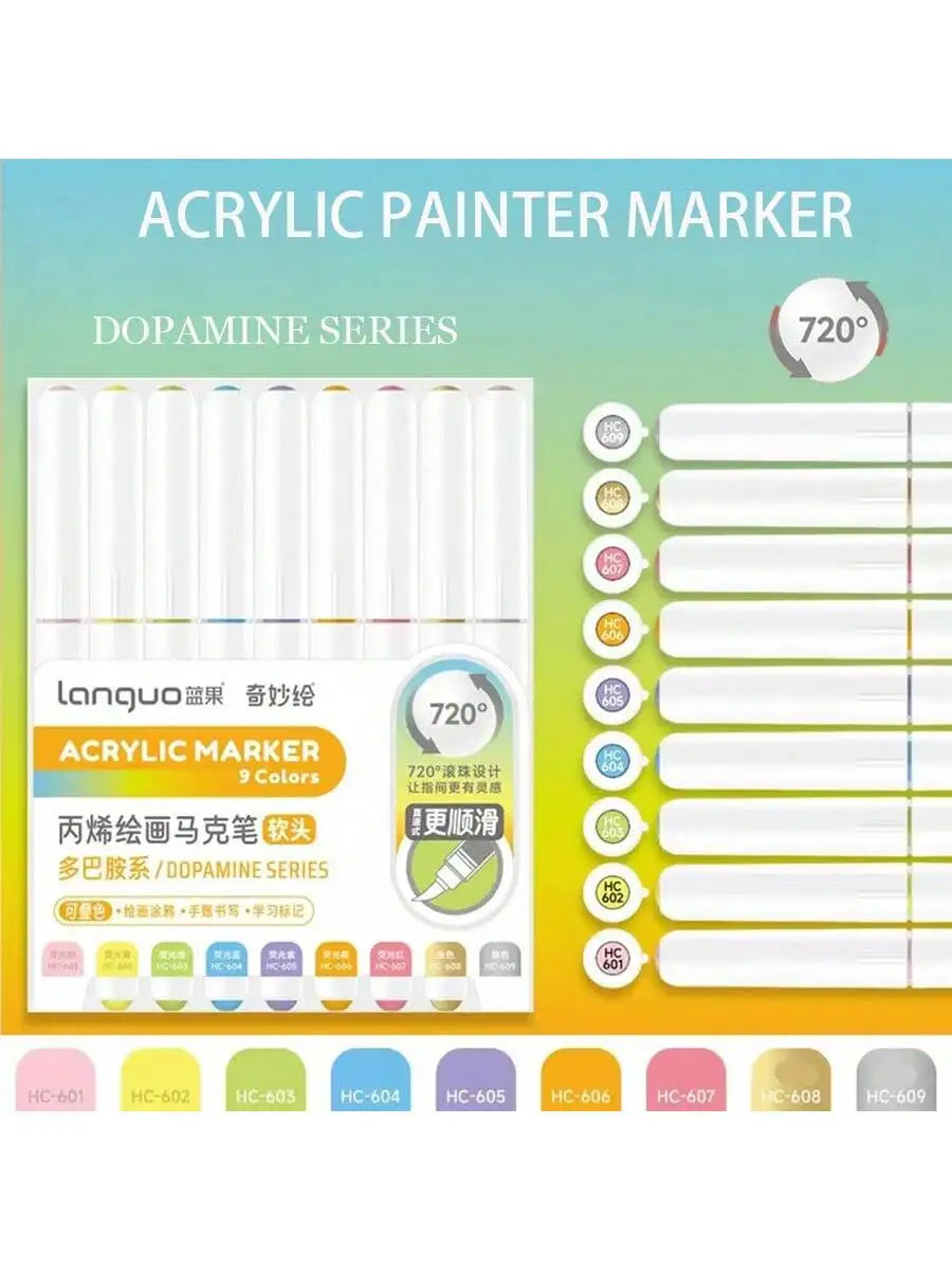 Languo 9pcs/Box Soft Brush Acrylic Marker Pen Diy