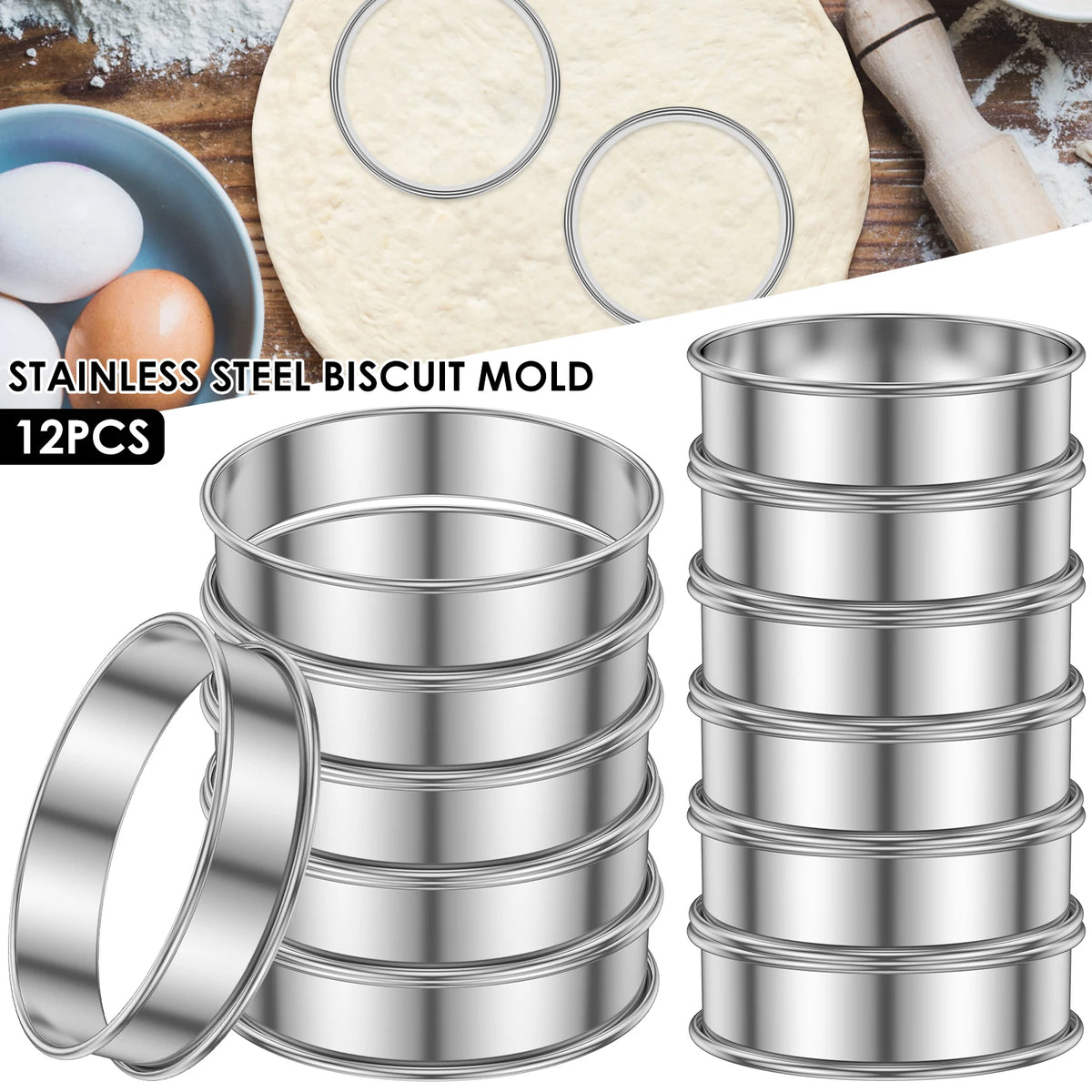 12pcs Crumpet Rings Muffin Rings Stainless Steel Nonstick