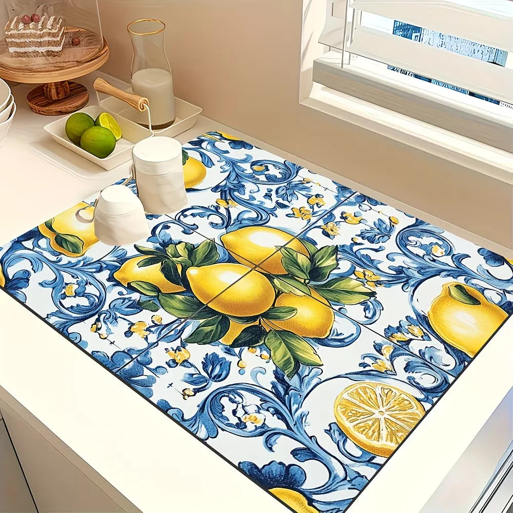 Lemon Print Waterproof & Absorbent Dish Drying Mat