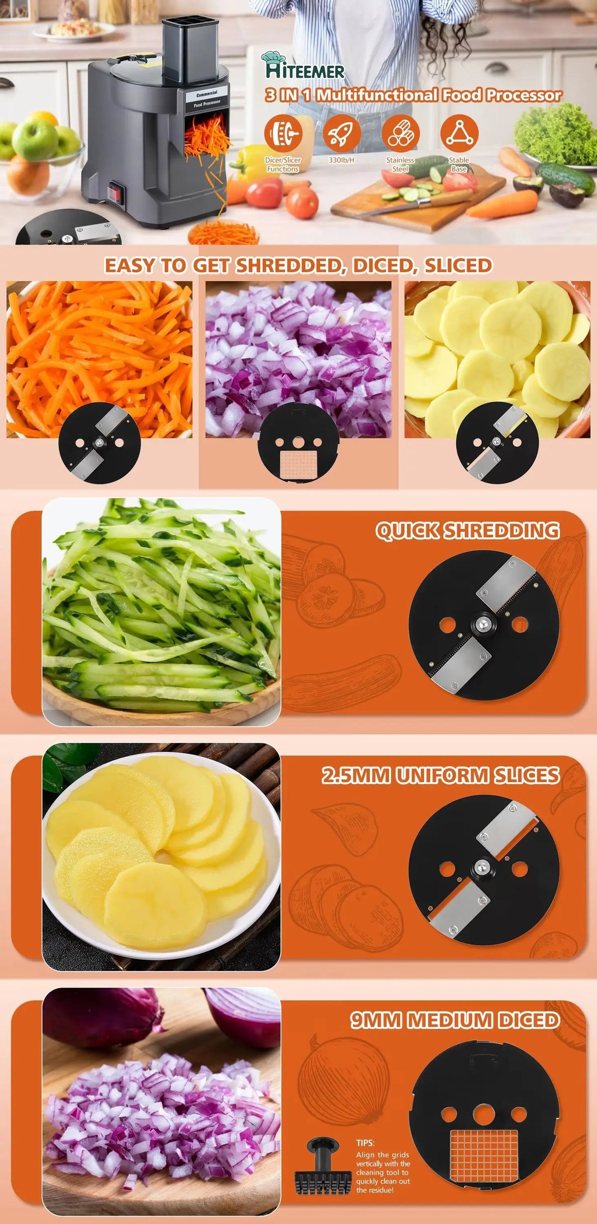 Electric Vegetable Slicer - Fully Automatic Shredding Dicing