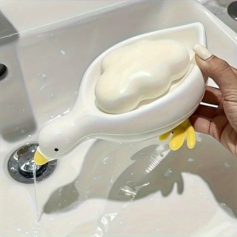 Yellow White Duck-Shaped Soap Dish Oval-Shaped Bathroom Drain
