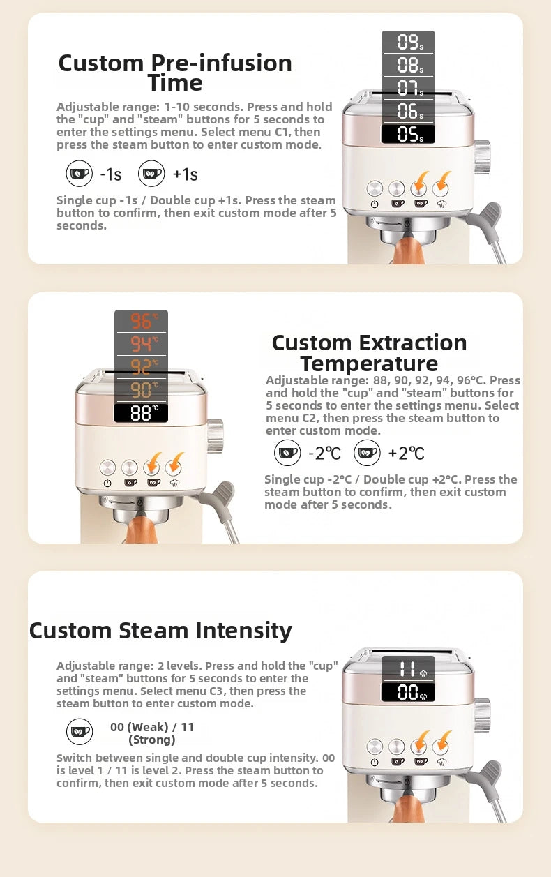 Pro Semi-Automatic Espresso Machine 20bar Pressure Compact Small