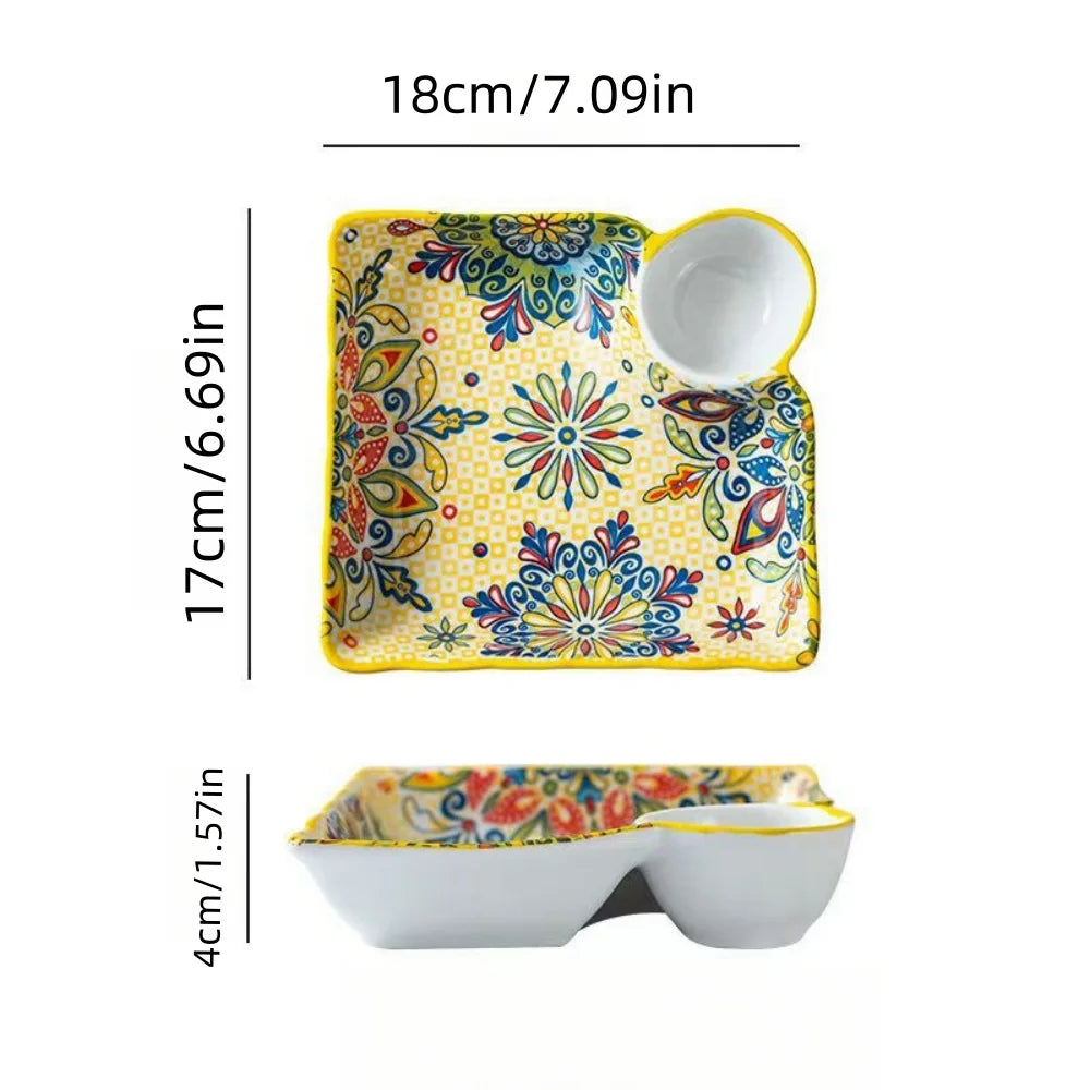 Bohemian Dumpling Plate Vinegar Dish Ceramic Plate Segmented