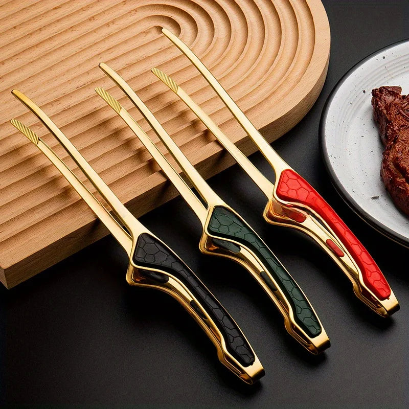 1pc Stainless Steel Tongs Serving Tongs Cooking Metal