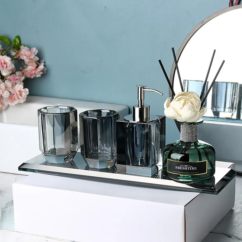 Crystal Glass Bathroom Kit Couple Mouthwash Cup Tray