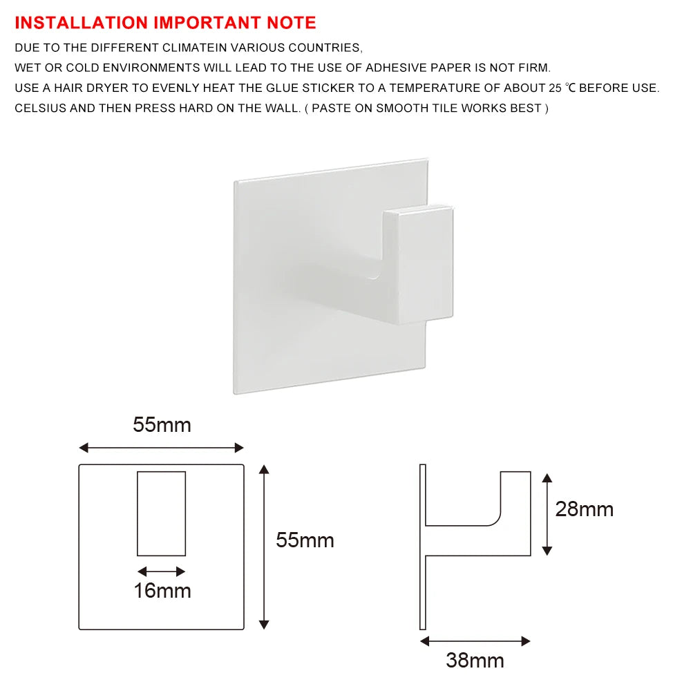 White Wall Hook Adhesive Towel Holder No Drill