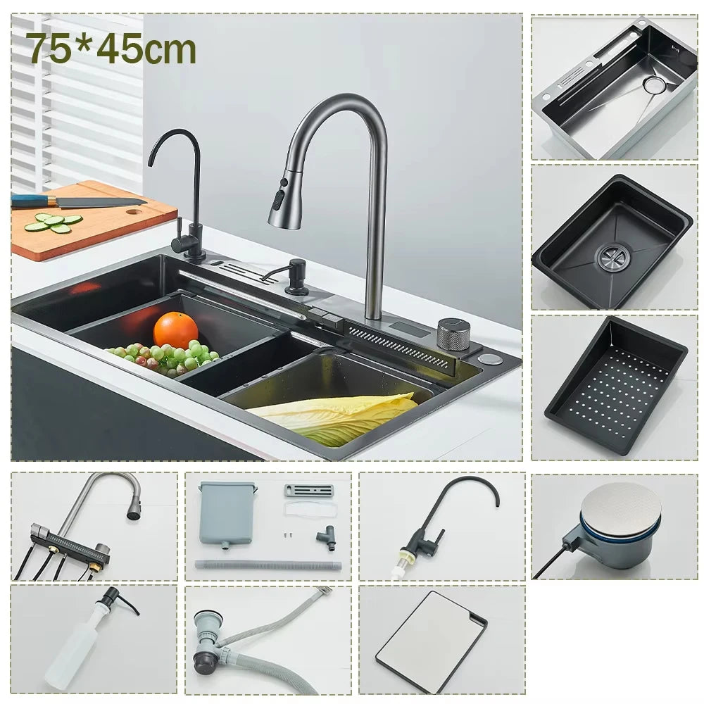 304 Stainless Steel Waterfall Sink Digital Display Large