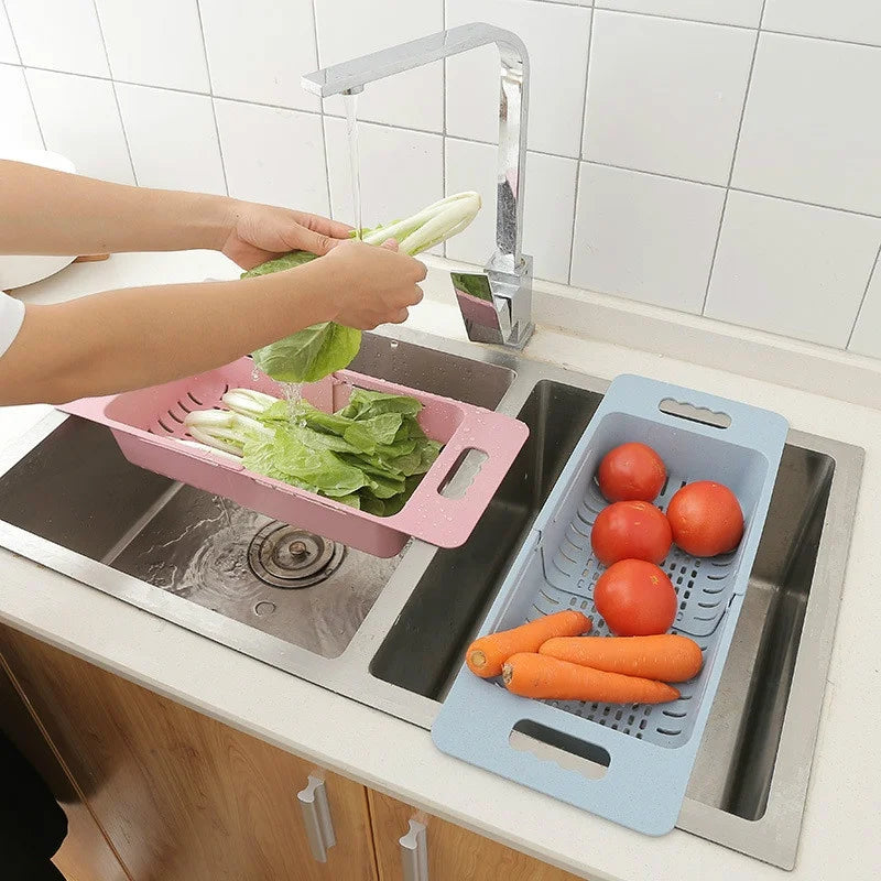 Adjustable Dish Drainer Sink Drain Basket Washing Vegetable