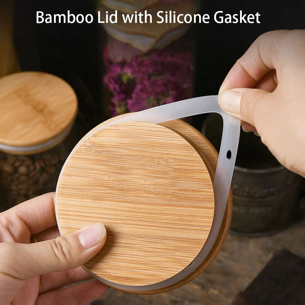 4/8pcs 250ml 500ml 1000ml Glass Jar Bamboo Lid