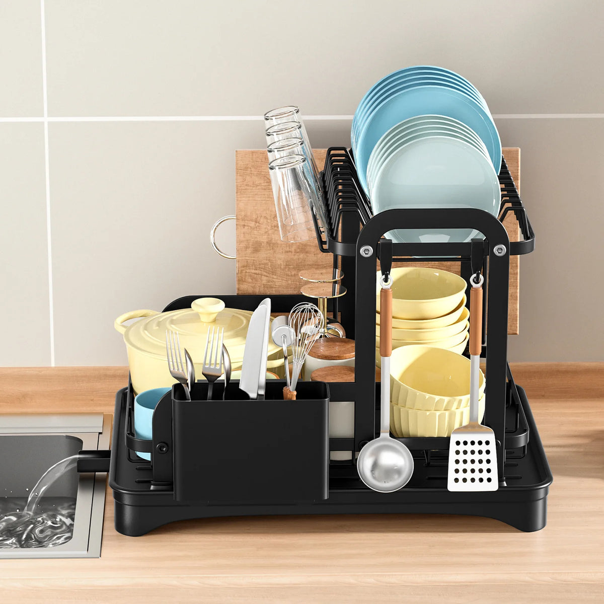 Tier Dish Bowl Drainer Storage Rack Organizer Drain