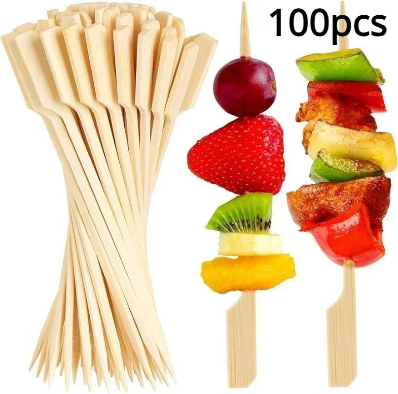 Wooden Bbq Skewers Hamburger Garnish Bamboo Sticks 12cm