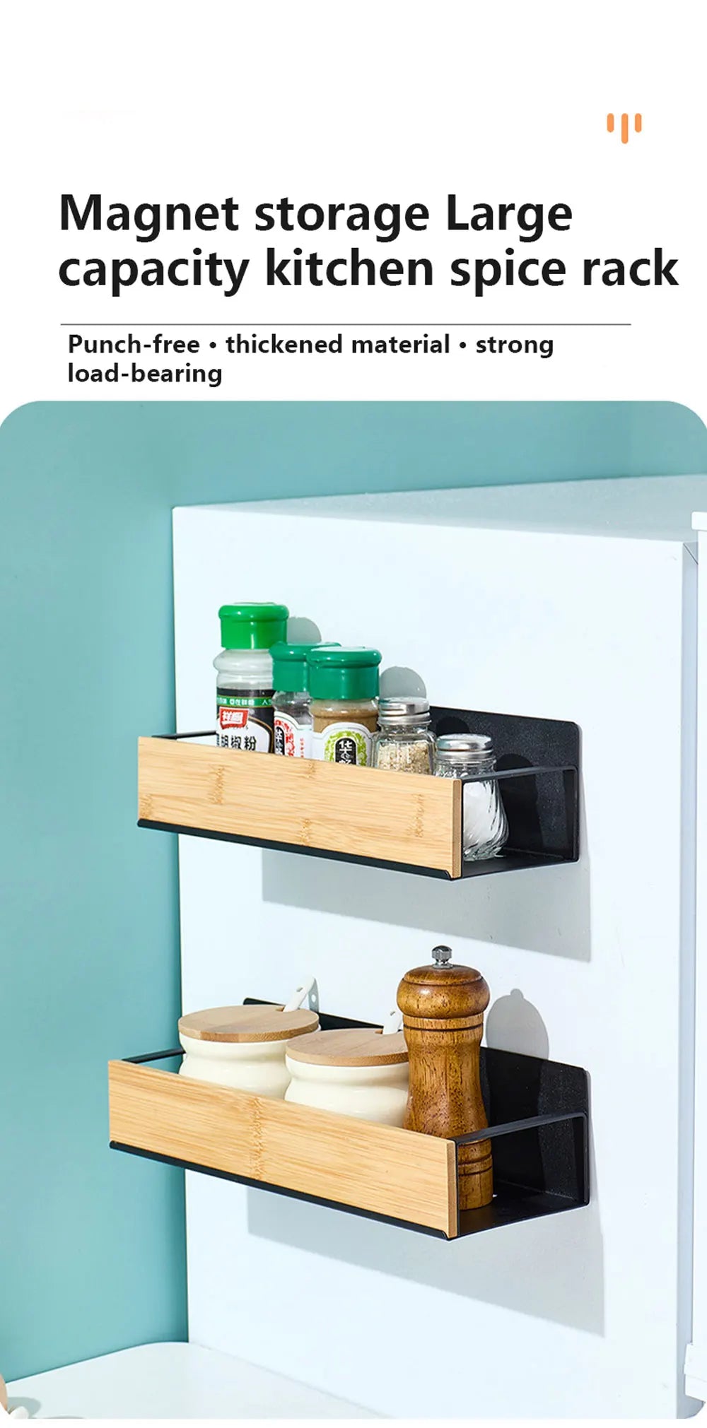 Magnetic Fridge Shelf Spice Storage Rack Black Iron