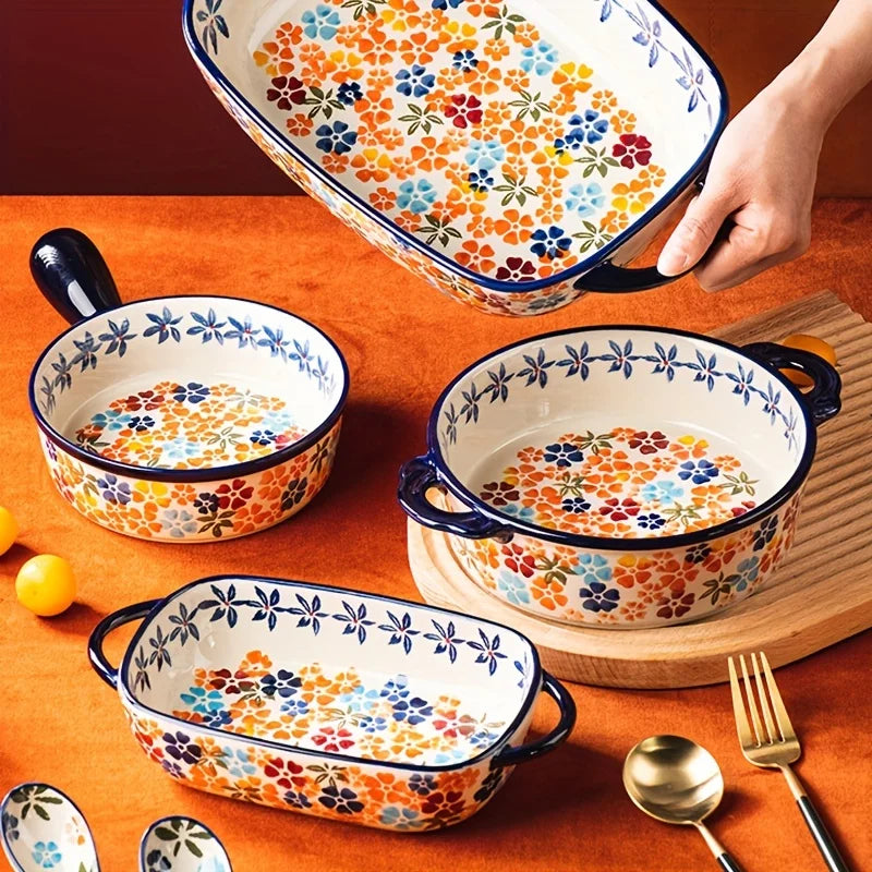 1pc Colored Hand-Painted Ceramic Baking Dish Suitable Salads