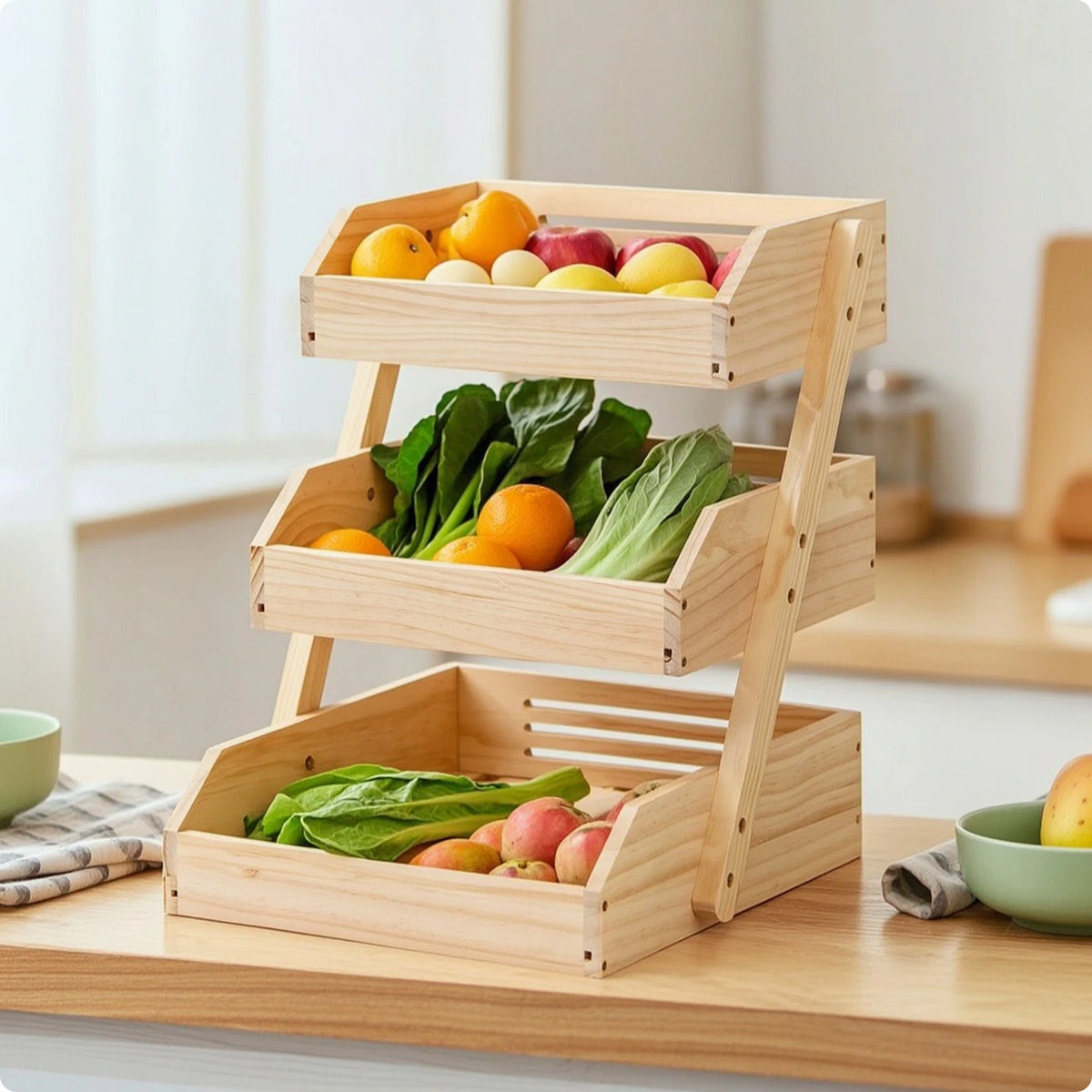 Countertop Organizer Ventilated Rack Trays Wooden Storage Rack