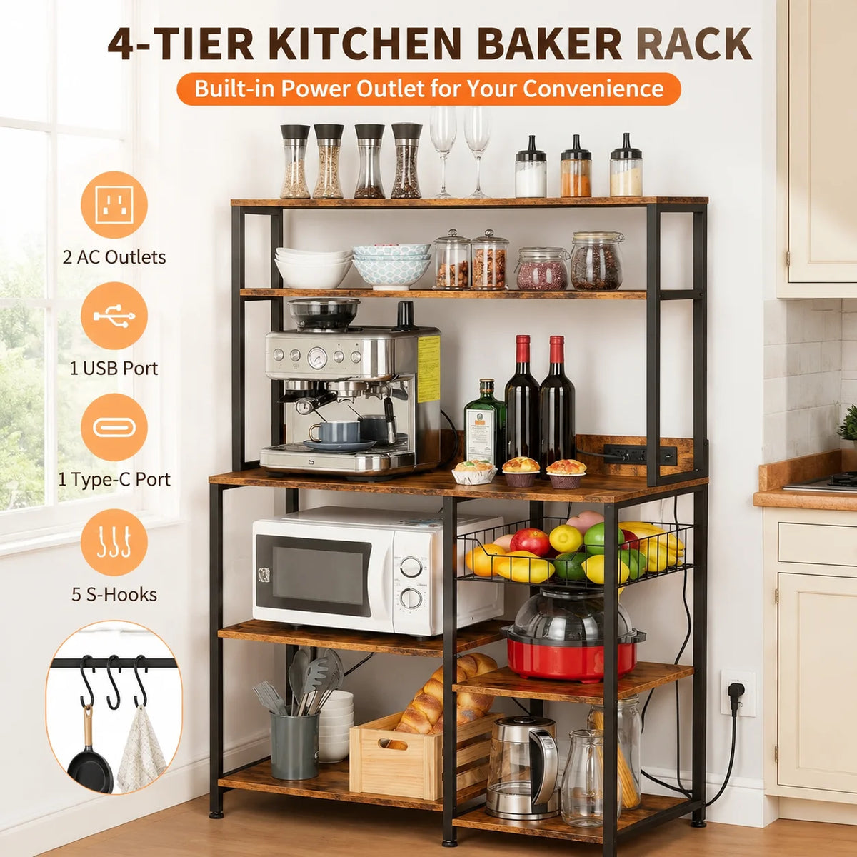 35 Inch Baker Rack Power Outlet Tier Microwave