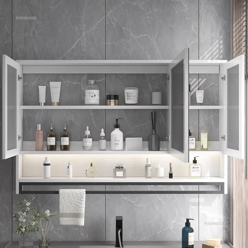Smart Bathroom Mirror Cabinets Wall-Mounted Backlight Anti-Fog