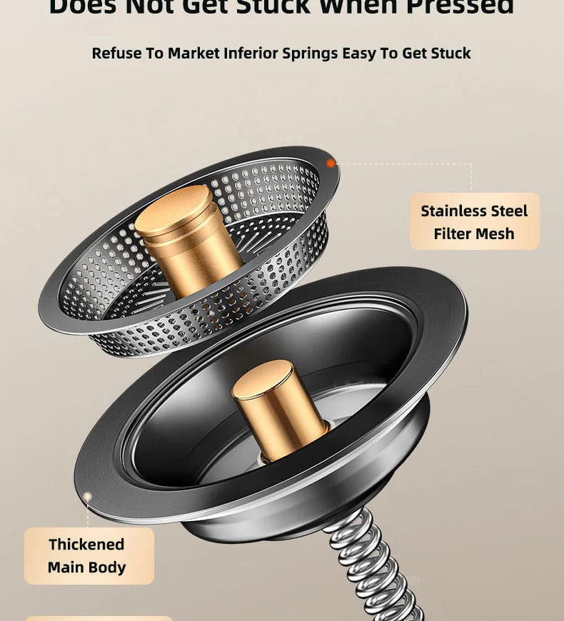 Universal Sink Strainer Stainless Steel Pop-Up Drain Plug