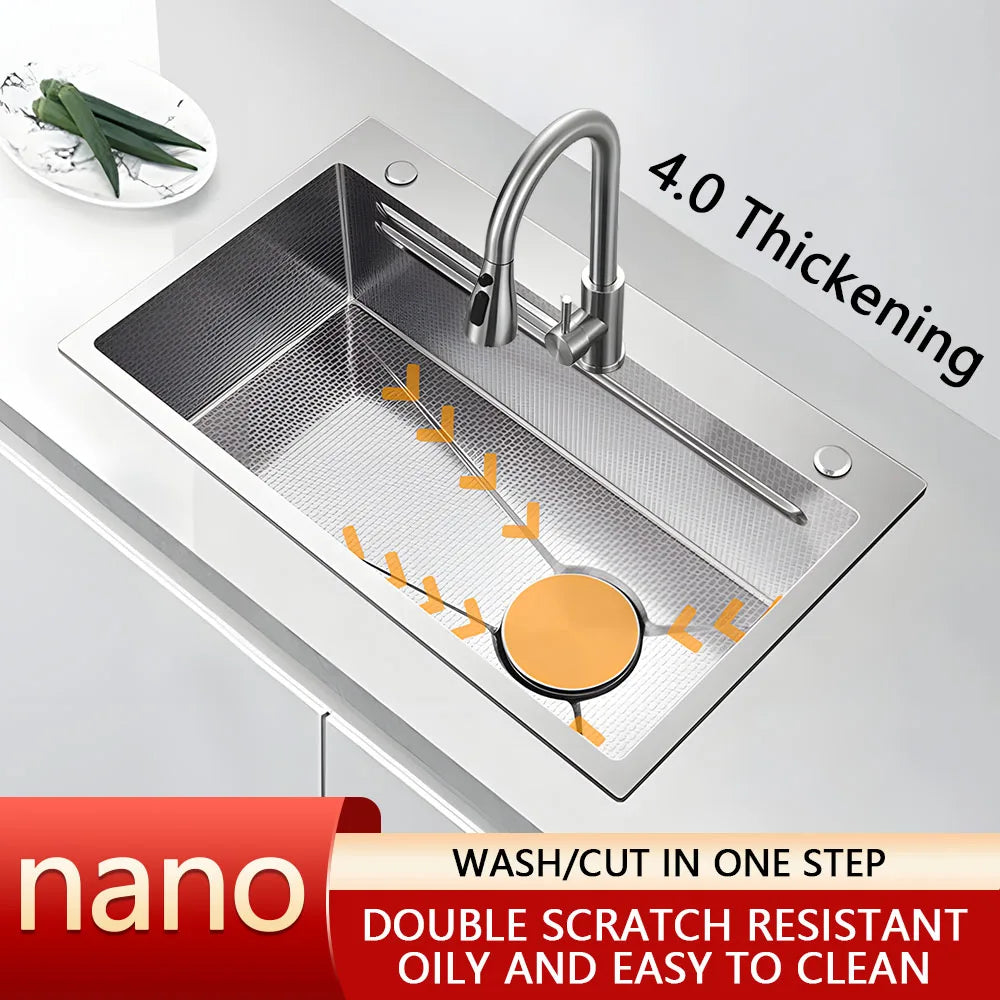 Silver Nano Embossed 304 Stainless Steel Sink Large