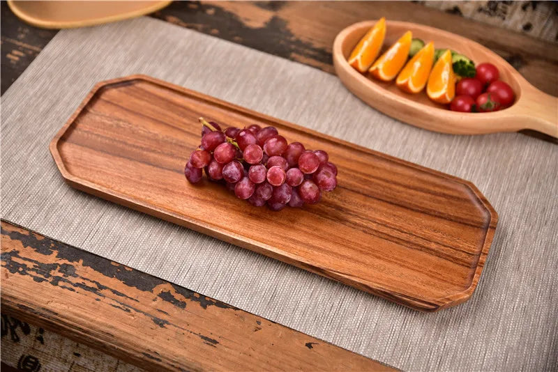 Natural Acacia Wood Serving Trays Octagonal & Rectangular