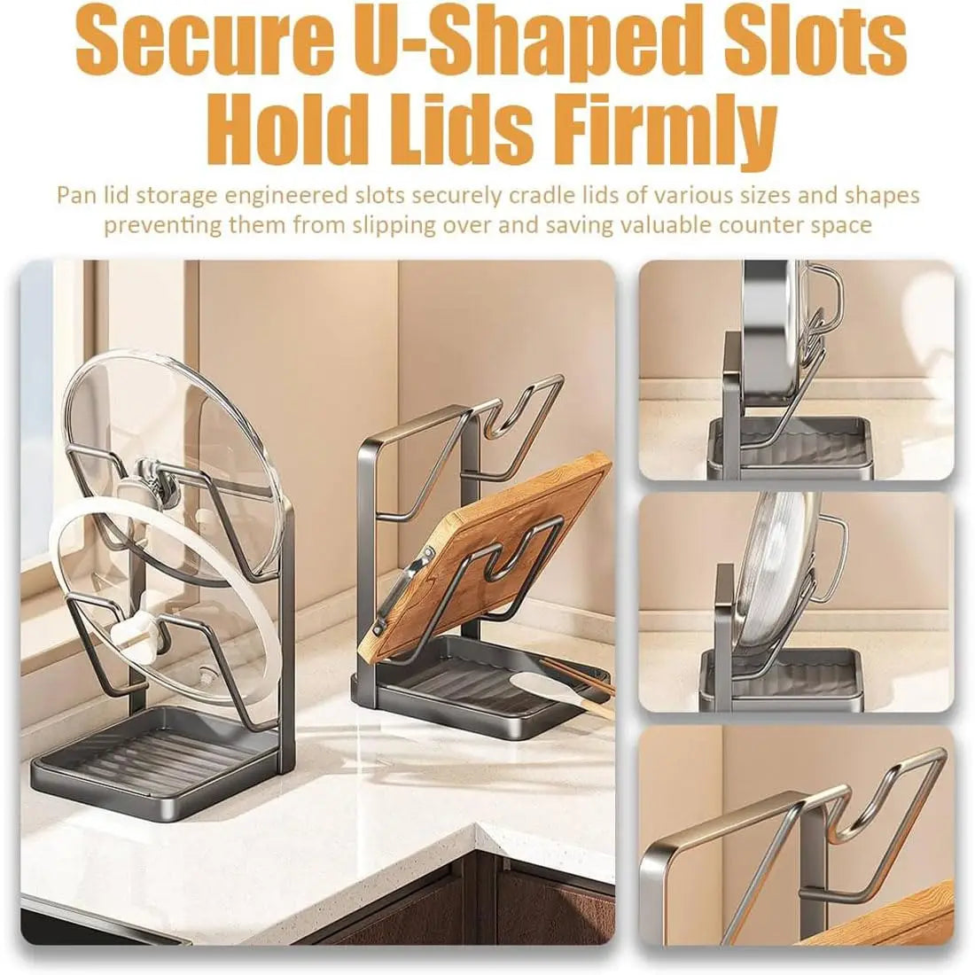 Pot Lid Storage Rack U-Shaped Slots Countertop Rack