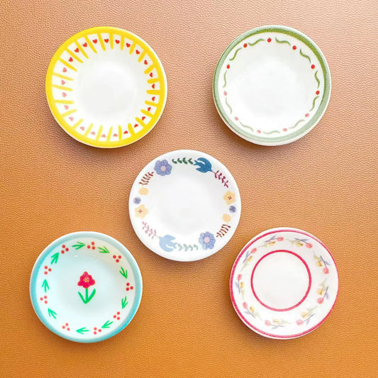 5pcs Dollhouse Miniature Plates Cute Pastoral Style Mini
