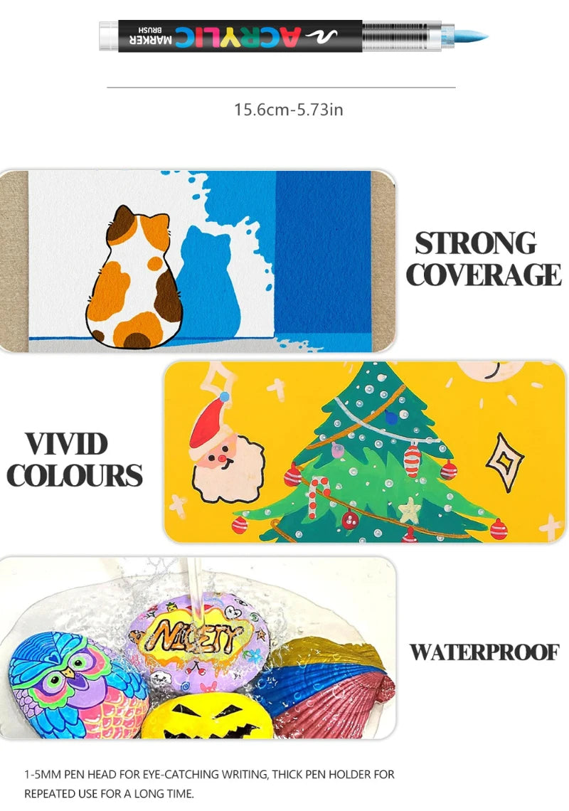 12-408 Colors Acrylic Paint Pen Acrylic Markers Brush