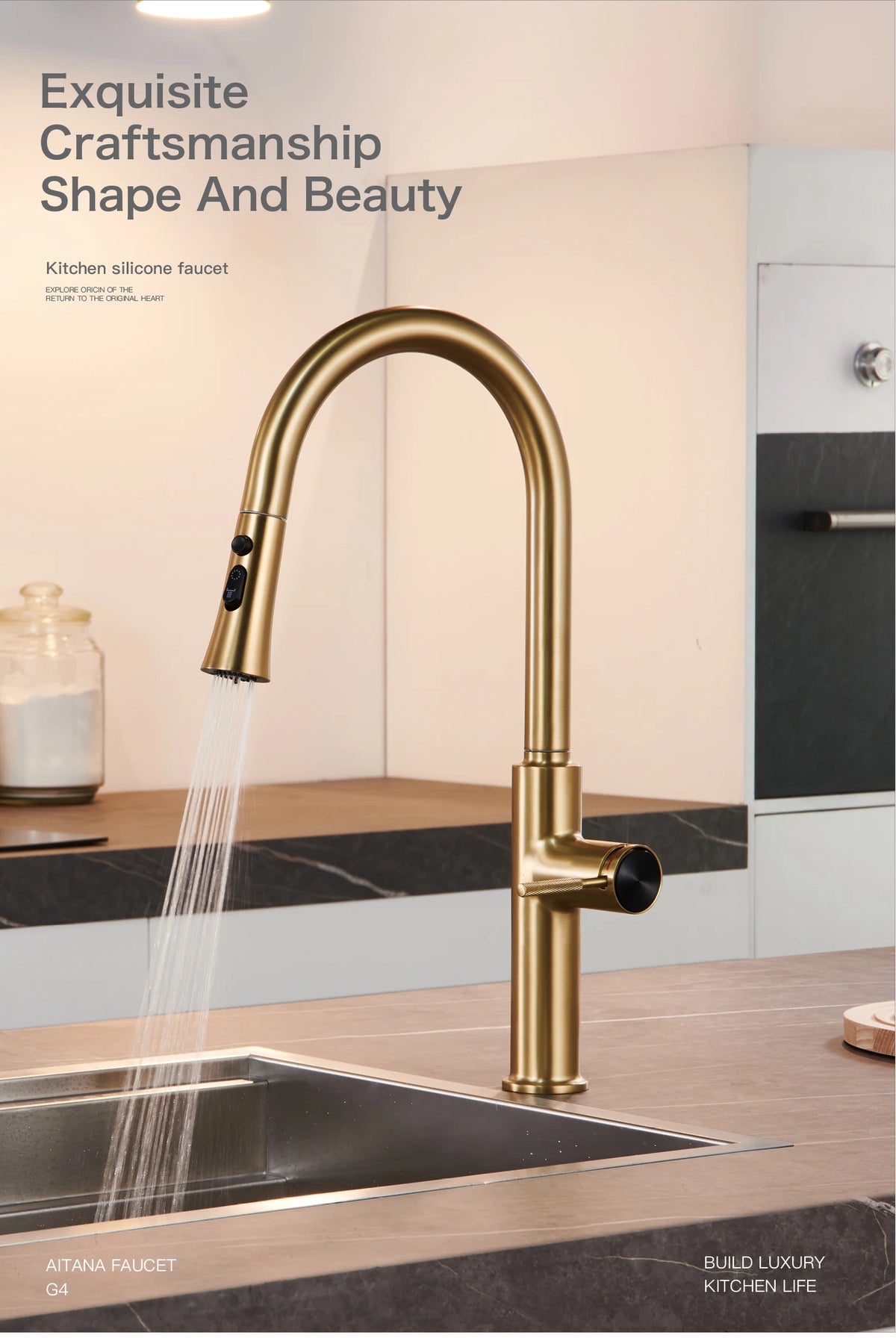 Aitana Pull Out Design Gun Grey Faucet Simple