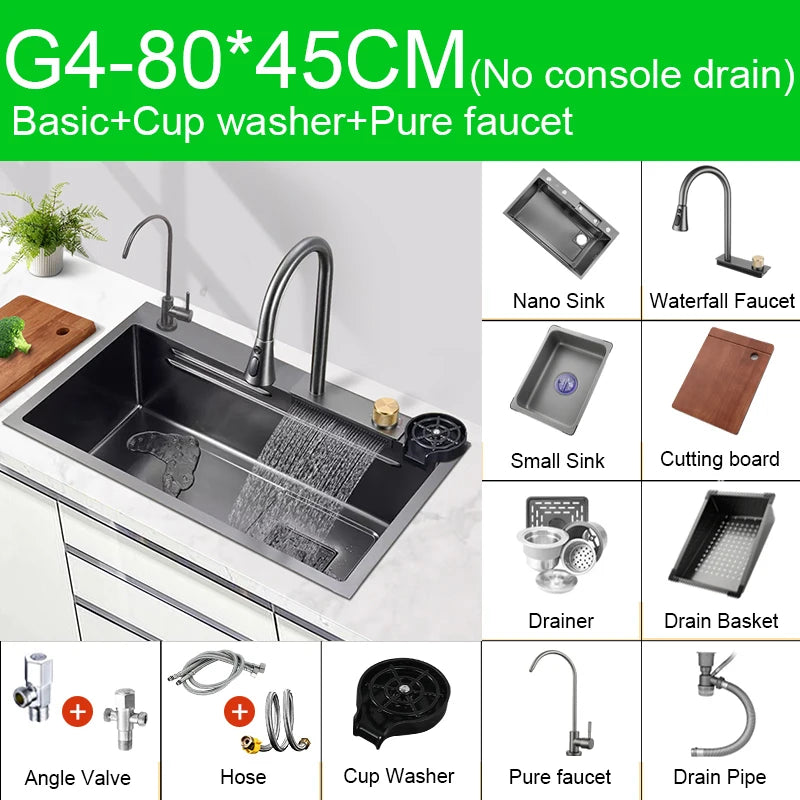 Black Nano Sink Waterfall Faucet Large Bowl Cup