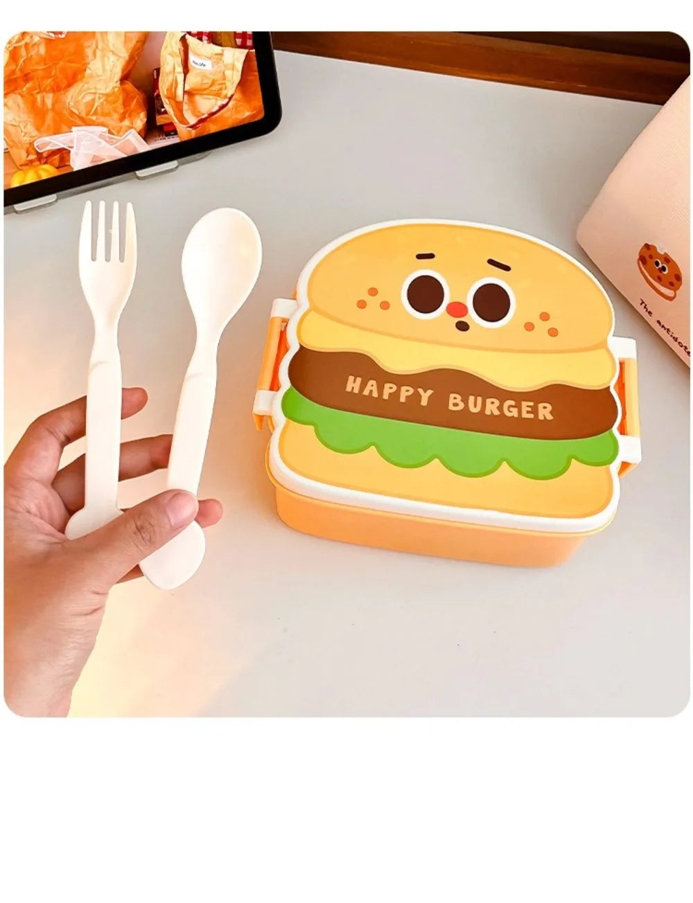 Creative Cartoon Bento Box Hamburger French Fries Divided