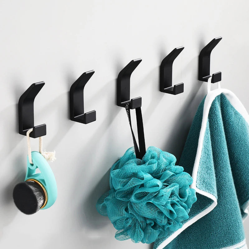 No Drilling Double Hook Black White Robe Towel
