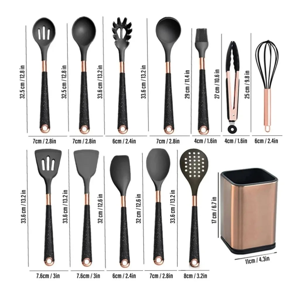 1-Pack Silicone Utensils Non-Stick Cooking Gold Plated Heat