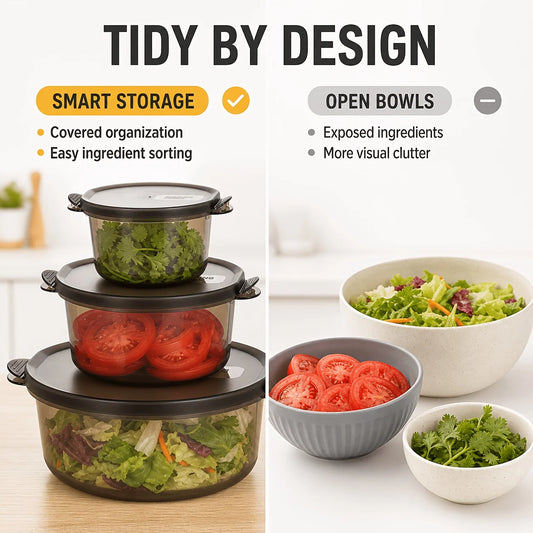Food Storage Containers Lids 3-Piece Stackable Round Meal