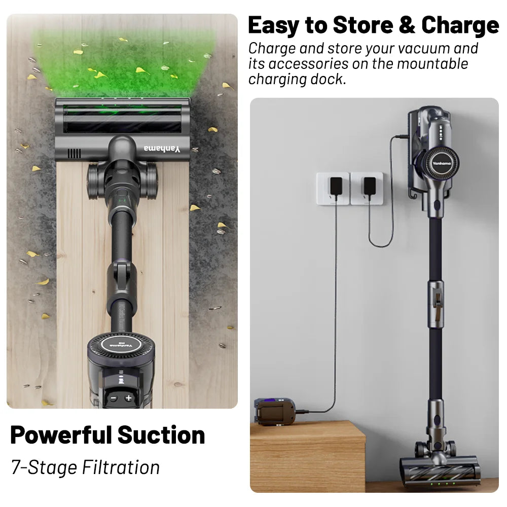 Yanhama 65kpa/600w 180 Foldable Cordless Vacuum Anti-Tangle Brush