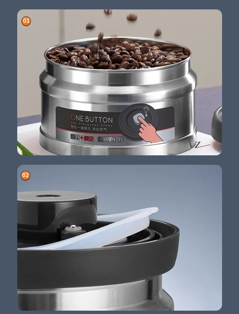 Vacuum Sealed Jug Coffee Beans Stainless Steel Airtight