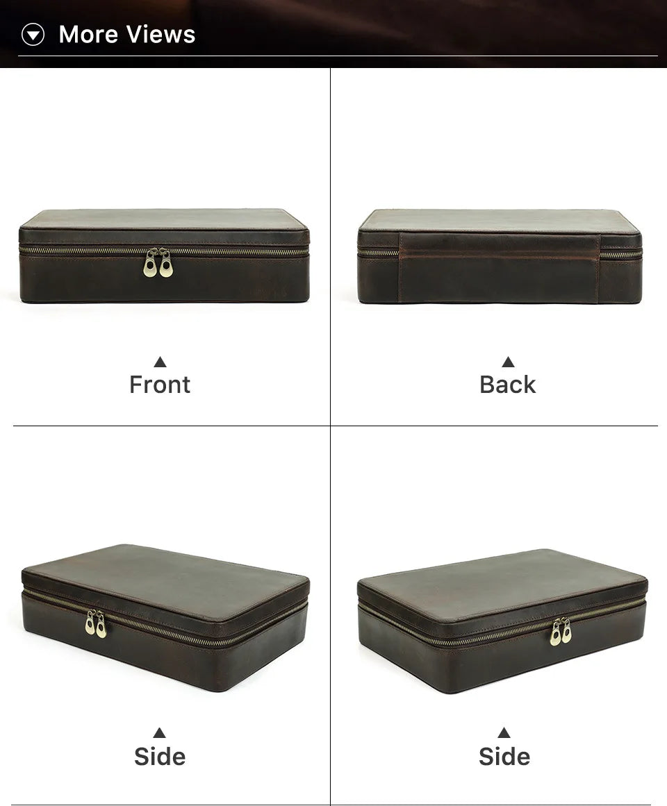 Vintage Leather Watch Box Organizer Men Travel Storage