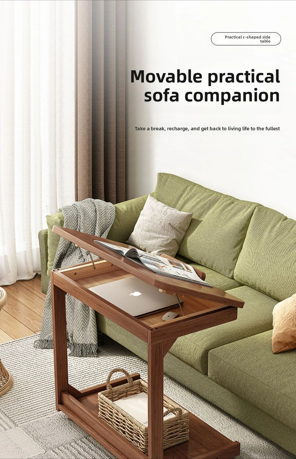 Mobile Solid Wood Coffee Table Living Room Storage