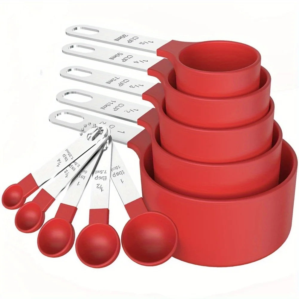 10 Measuring Cups Spoons Stainless Steel Handle Stackable