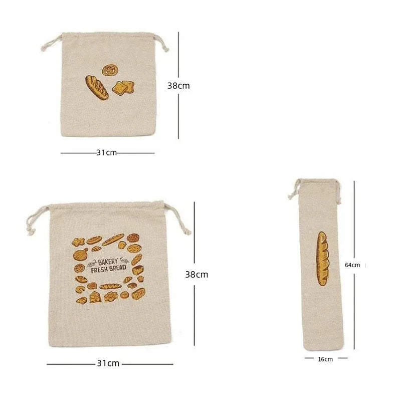 Linen Bread Bags Reusable Homemade Drawstring Loaf Bag