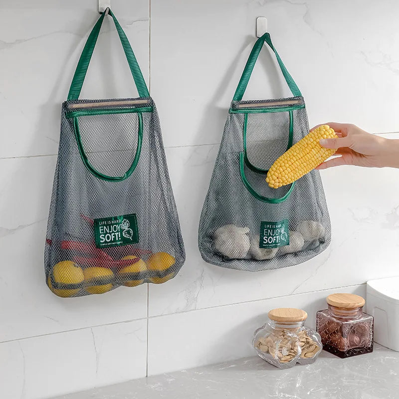 Hanging Breathable Mesh Produce Storage Bag Handheld Vegetable