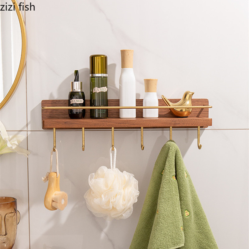 Wooden Towel Rack Roll Holder Wall Mounted Shelf