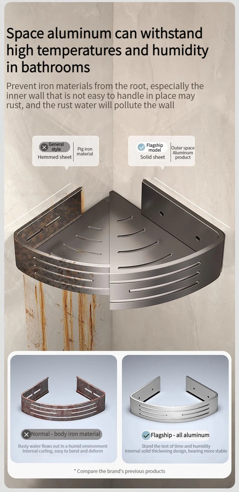No Drill Sticker Walls Installation Aluminum Bathroom Shelf