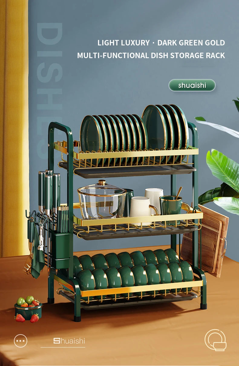 Bowl Rack Draining Dish Storage Green Dishes Storage