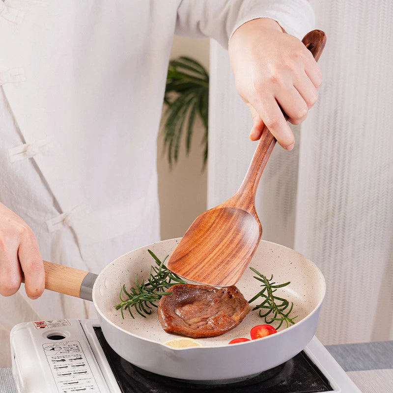 2pcs Wooden Spatula Acacia Wood Long Handle Flat