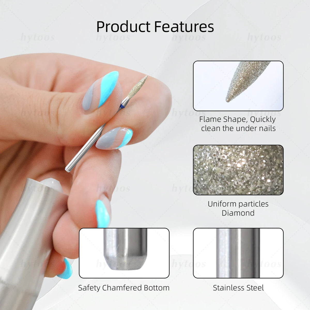 Hytoos Flame Cuticle Clean Diamond Nail Drill Bits